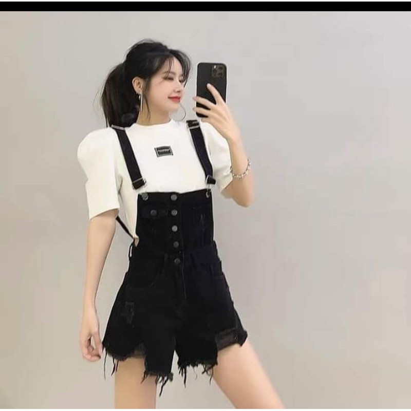 quần yếm đùi rách gấu tua rua phong cách | BigBuy360 - bigbuy360.vn