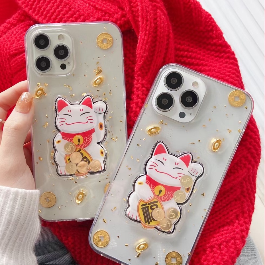 Ốp Điện Thoại Hình Mèo May Mắn 3D Cho Iphone 13 Pro max 11 12 Pro max xs max xr 6 6s 7 8 plus