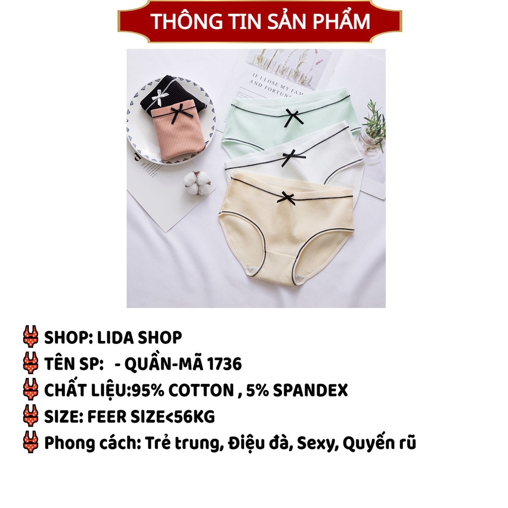 Quần Lót Nữ Cotton cao cấp thiết kế gân tăm viền đen đính nơ MÃ 1736