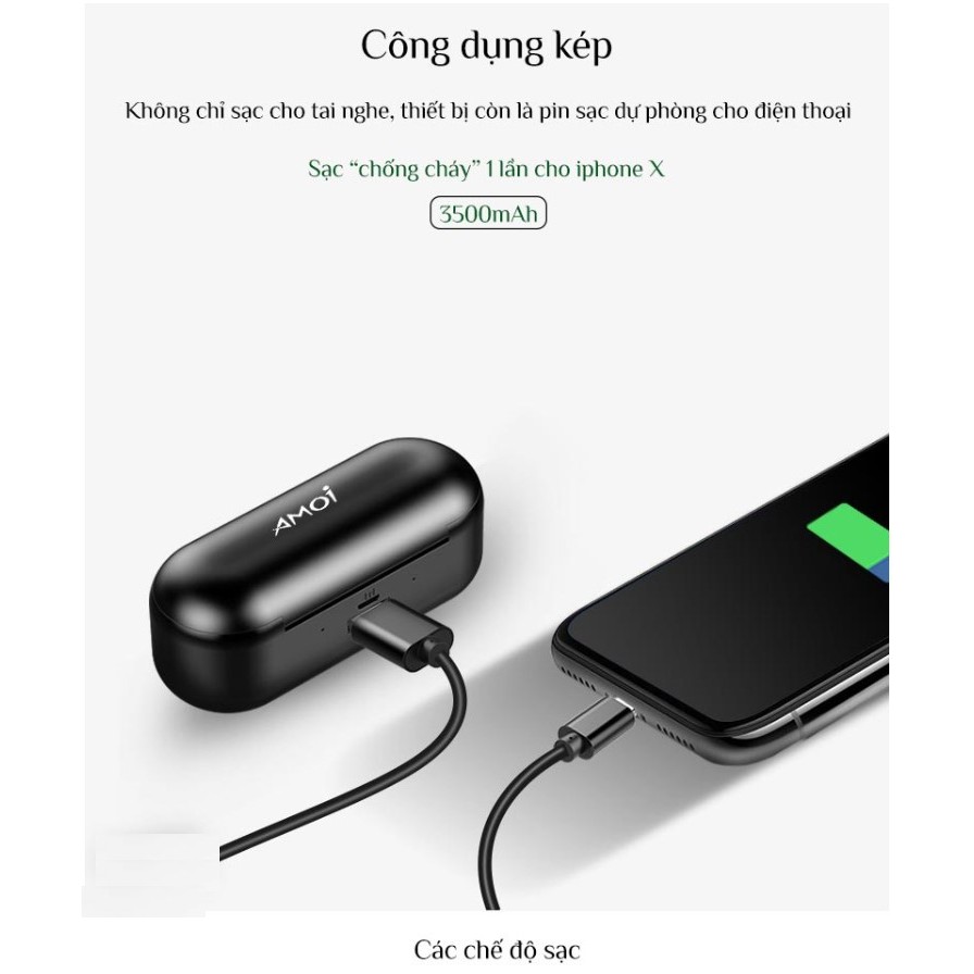 [Cao Cấp] Tai nghe Bluetooth kiêm pin sạc dự phòng Amoi F9 5.0 - Chống nước IPX6 | WebRaoVat - webraovat.net.vn