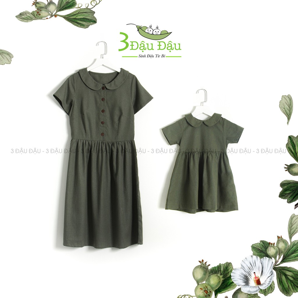 Đầm Cổ Sen Trùng Màu Mẹ & Bé cực đáng yêu  chất LInen Hàn Cao Cấp-LN27