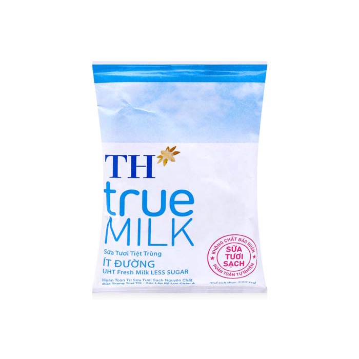 Sữa tươi tiệt trùng TH True Milk - Bịch 220ml ít đường có đường