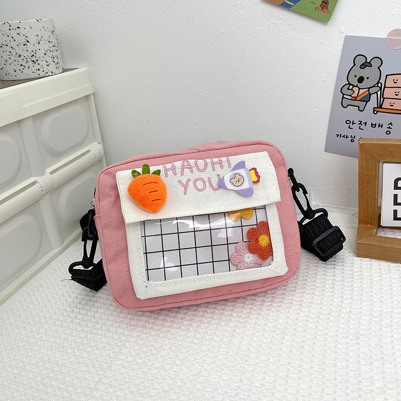 Túi Đeo Chéo Canvas Dáng Vuông Nhỏ Màu Tương Phản Thời Trang Cho Nữ