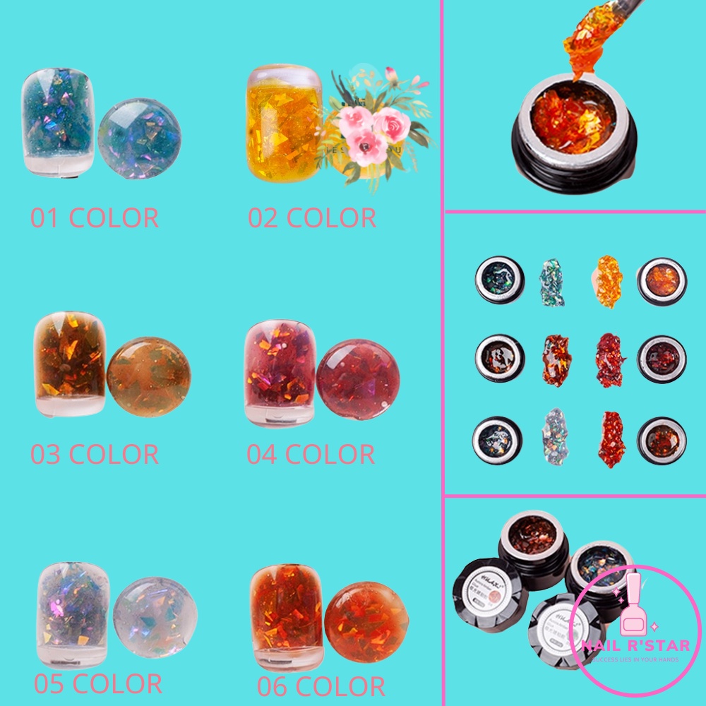 Gel nhũ khổng tước Huaxi 6 màu trang trí móng theo phong cách Hàn Nhật – Gel nhũ hổ phách Huaxi rất đẹp  NAIL