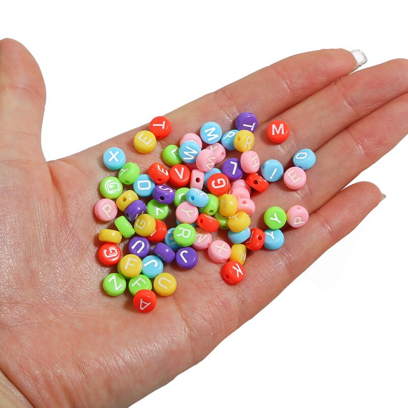 Set 100 hạt nhựa acrylic họa tiết chữ cái làm trang sức thủ công