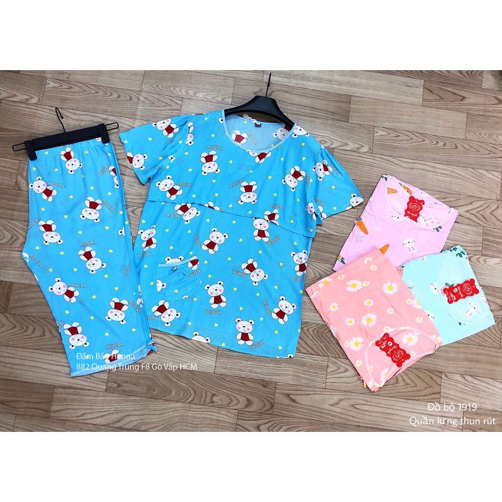 [SIZE 40-75KG] Đồ bầu mặc ở nhà cho bé ty mặc bầu và sau sinh vải lanh thoáng mát mùa hè free size 40-75kg có lưng thun