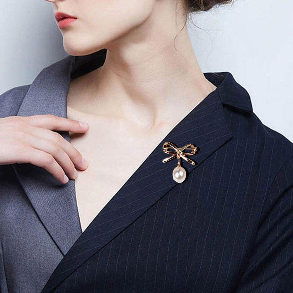 Ghim Cài Áo Hình Nơ Đính Ngọc Trai Lớn Thời Trang