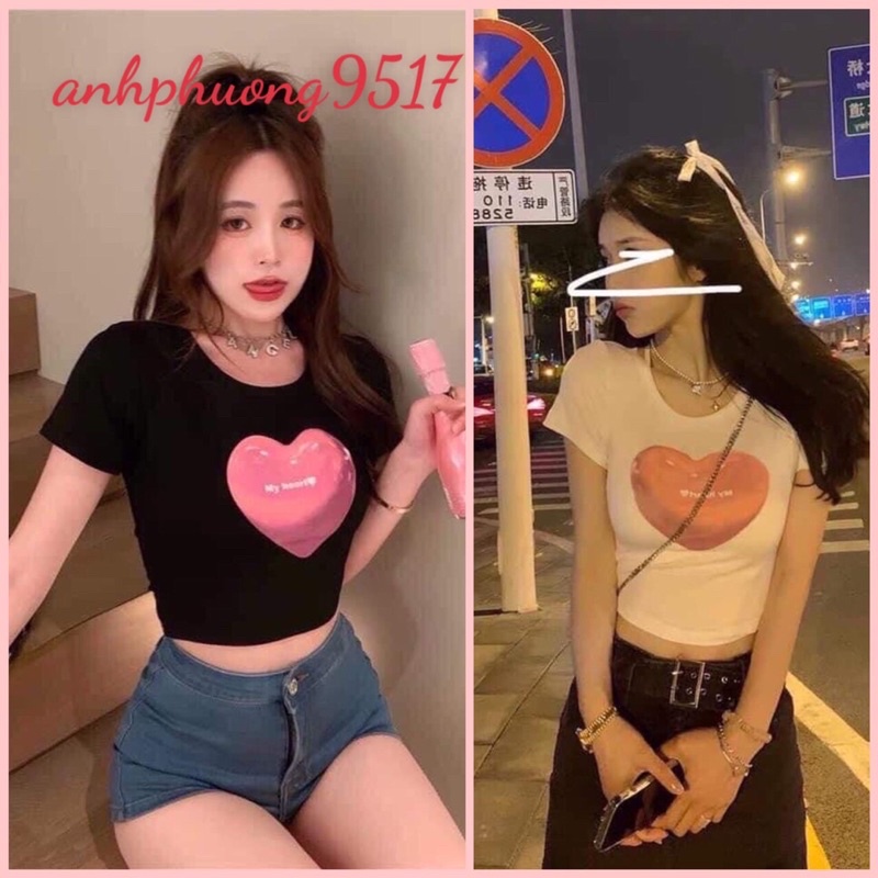Áo Croptop nữ ôm body  tay ngắn Tim  Đỏ❤️chất bodip cá tính, sexy, năng động thời trang Hè 2022