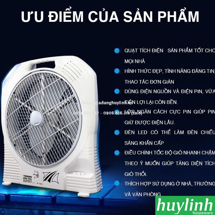 Freeship Quạt sạc tích điện Tiross TS9173 - Có đèn LED