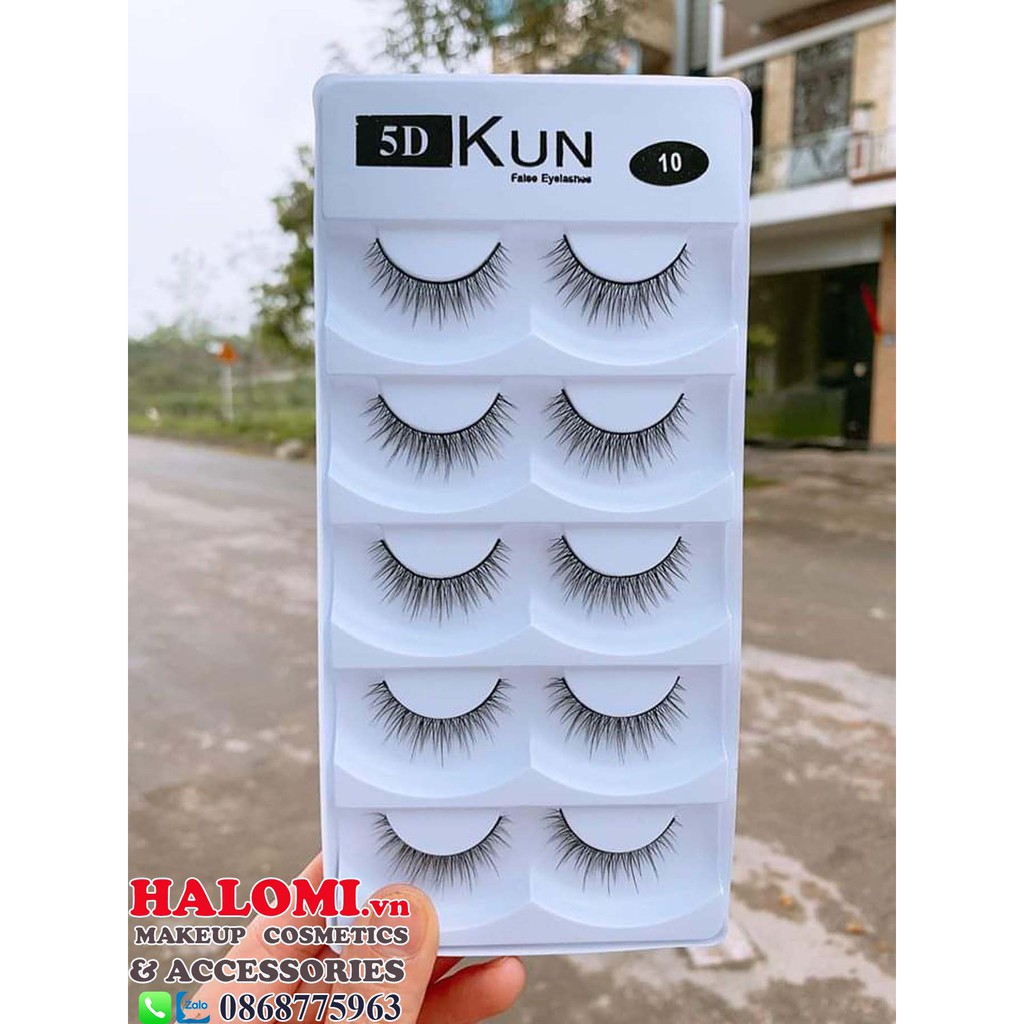 Lông mi giả tự nhiên Kun 5D 10 5 cặp cao cấp chính hãng HALOMI chuyên dùng cho makeup