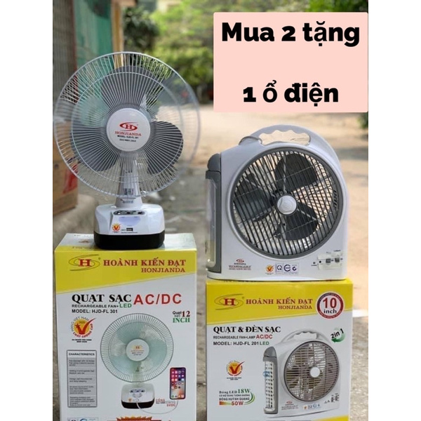 quạt tích điện honjilanda 2 bình có đèn và cổng usb