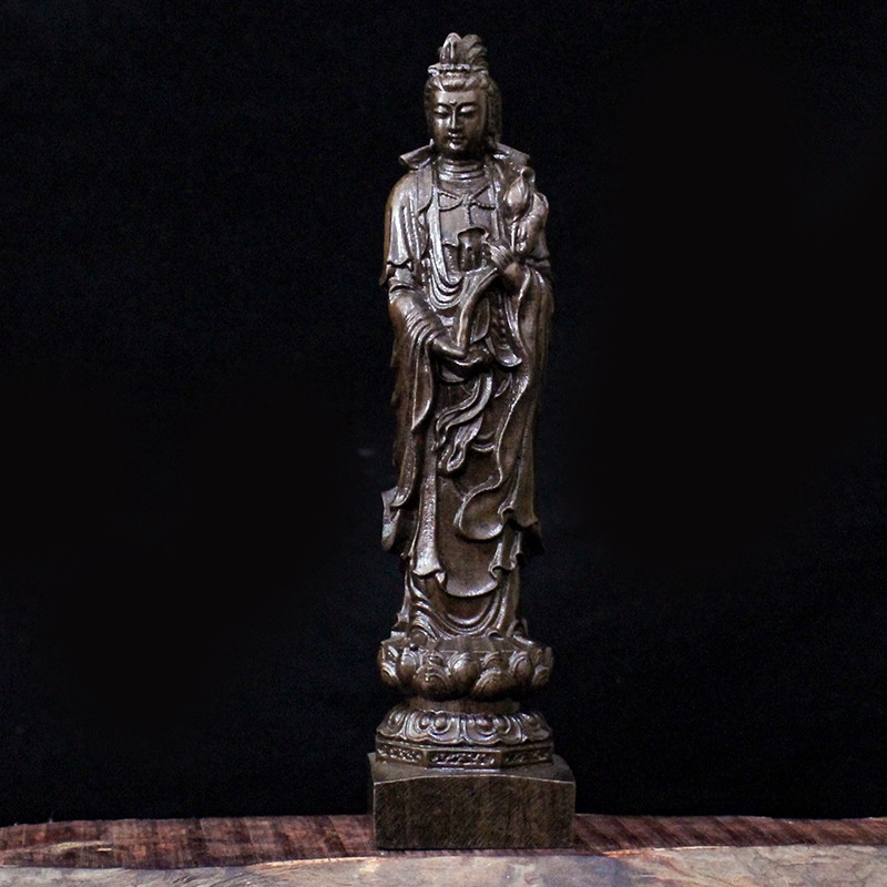 Tượng Phật Bà Quan Âm Bằng Gỗ Trầm Hương Cao 21 cm