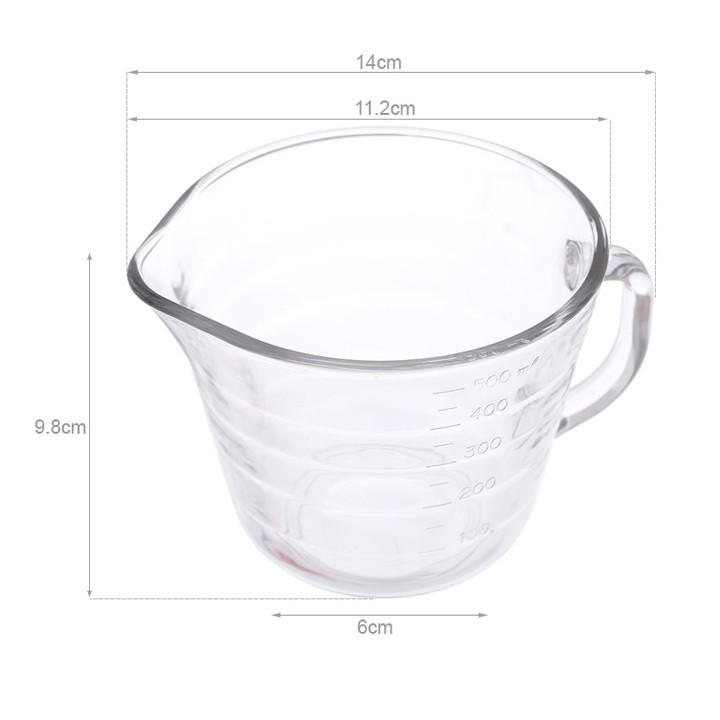 Cốc chia vạch ,Ca đong , Ca mì thủy tinh cường lực 500ml GLASOCK GL1475