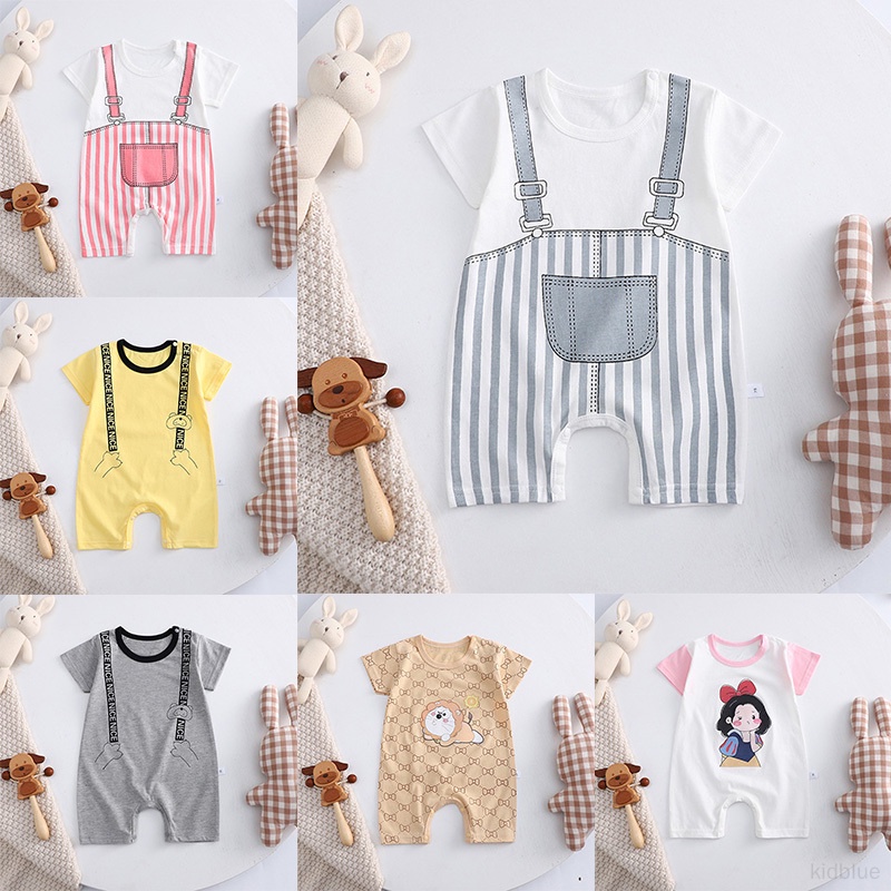 Bộ Áo Liền Quần Tay Ngắn Bằng Vải Cotton Màu Trơn Phong Cách Hàn Quốc Mới Dành Cho Bé Trai Bé Gái