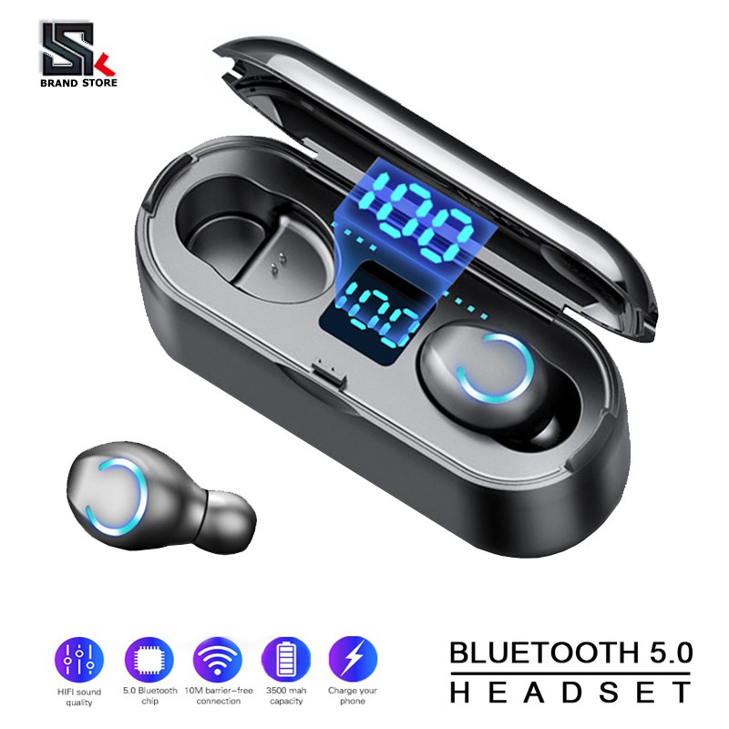 Tai nghe không dây Vitog F9 TWS Bluetooth 5.0 8D có hộp sạc 1500mAh và đèn LED