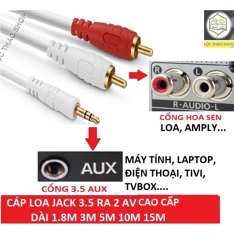 Cáp loa jack 3.5 ra 2 AV hoa sen dài 1.8M 3M 5M 10M 15M cao cấp (dây loa 1 ra 2)