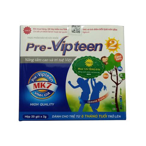 PRE VIPTEEN 2 - Giúp Tăng Chiều Cao & Tăng Sức Đề Kháng - Giảm Ốm Vặt Cho Bé Hộp 20 Gói ⚡Mua 6 Hộp tặng 1 Hộp⚡