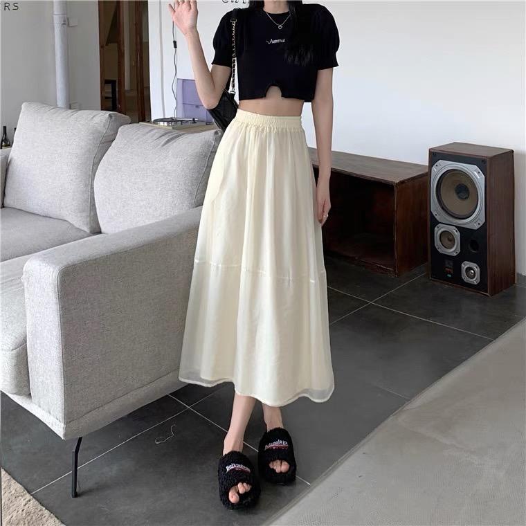 Chân váy tơ xoè trơn quốc dân 2 lớp cạp chun co giãn hàng Quảng Châu A1251N Nhung Nhớ
