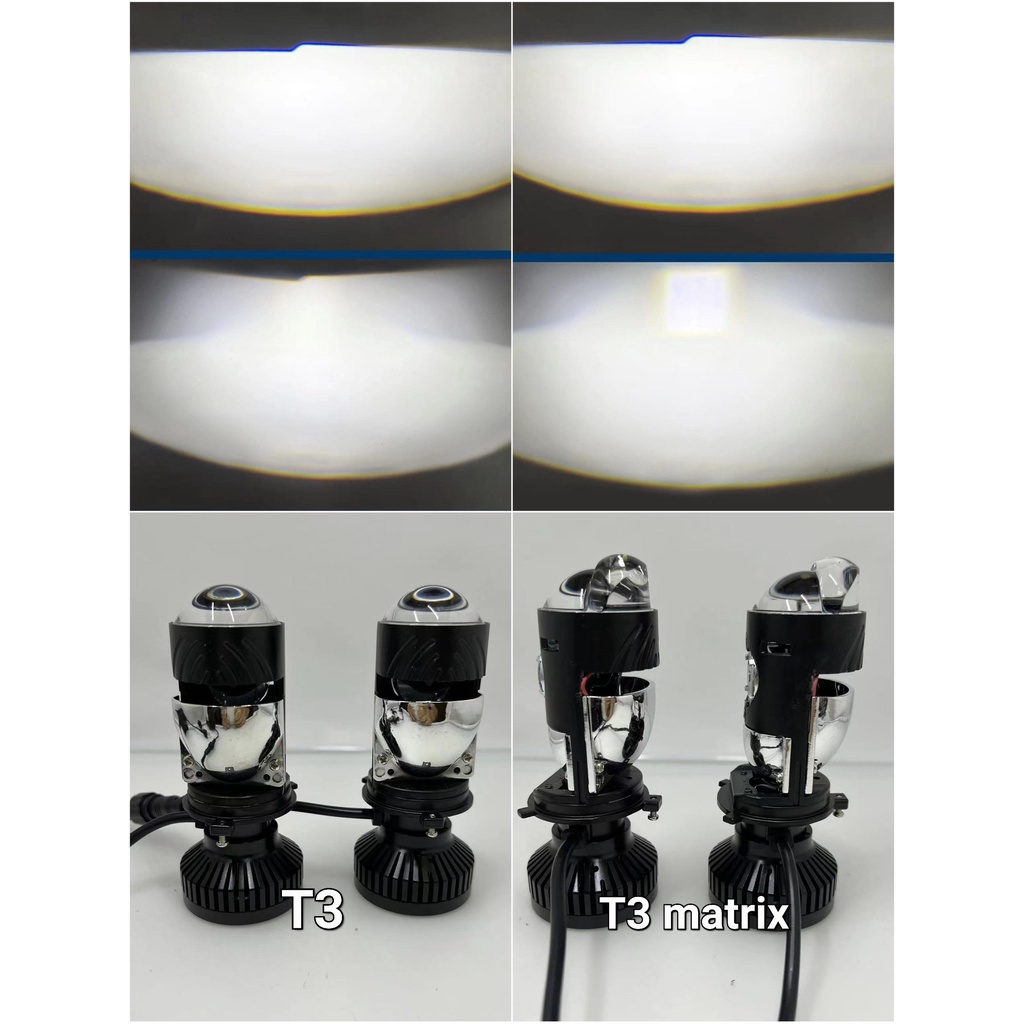 Đèn Pha LED Bi Cầu Mini H4 T3 Kính Tím  Lắp Ô tô, Xe Máy