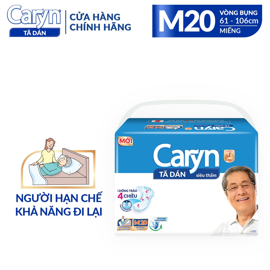 Tã Dán Người Lớn Caryn Siêu Thấm Gói Lớn Size M - 20 Miếng (Mẫu mới)