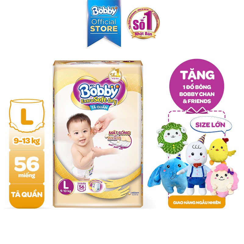 [Tặng Đồ Bông Bobby Chan] Tã Quần Cao Cấp Bobby Extra Soft Dry S70/M64/L56/XL50/XXL46