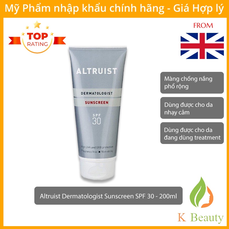 Kem Chống Nắng Altruist Dermatologist Sunscreen SPF30 200ml - Hàng UK Chính Hãng