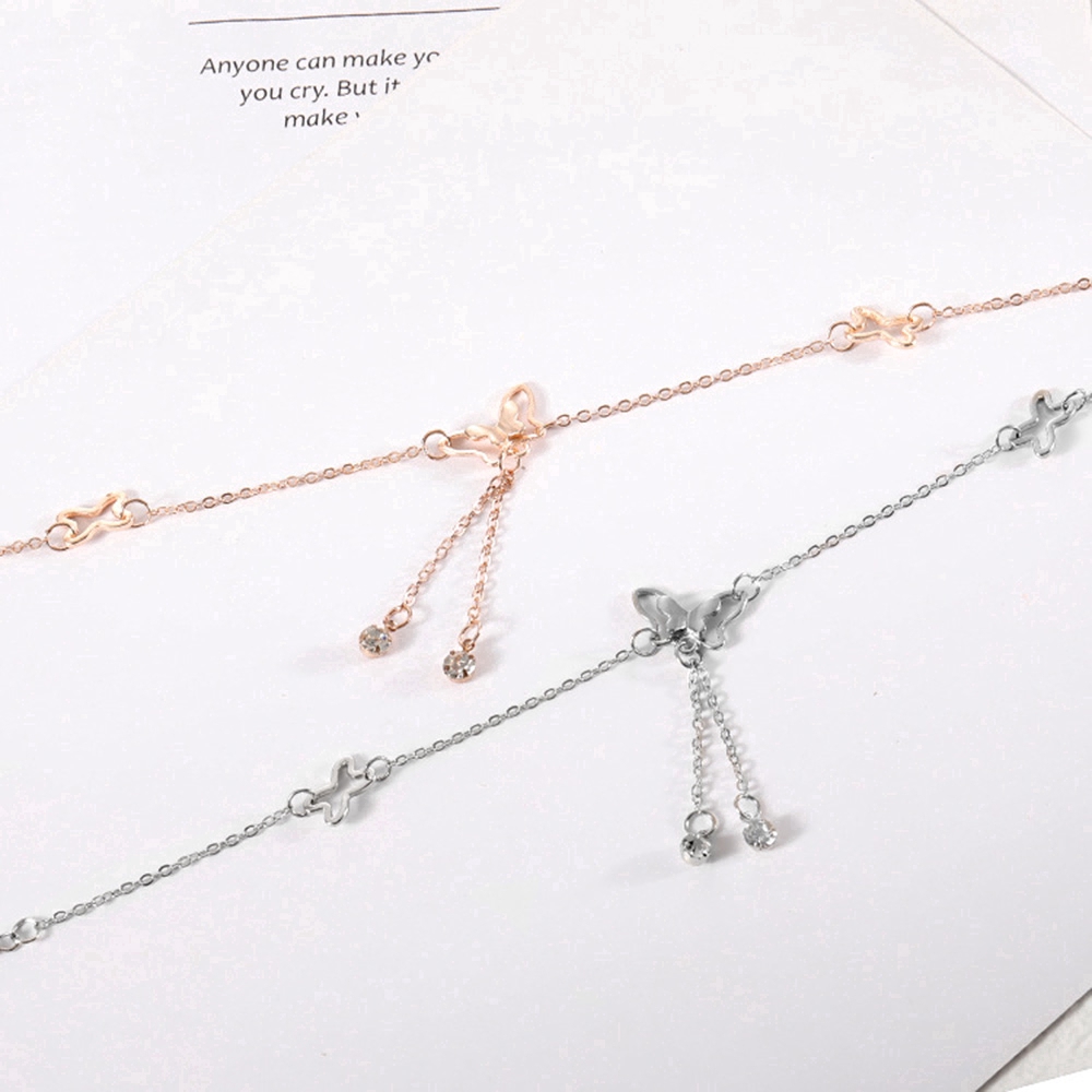 Lắc Chân Hợp Kim Dáng Dài Hình Bướm Đính Đá Xinh Xắn Cho Nữ