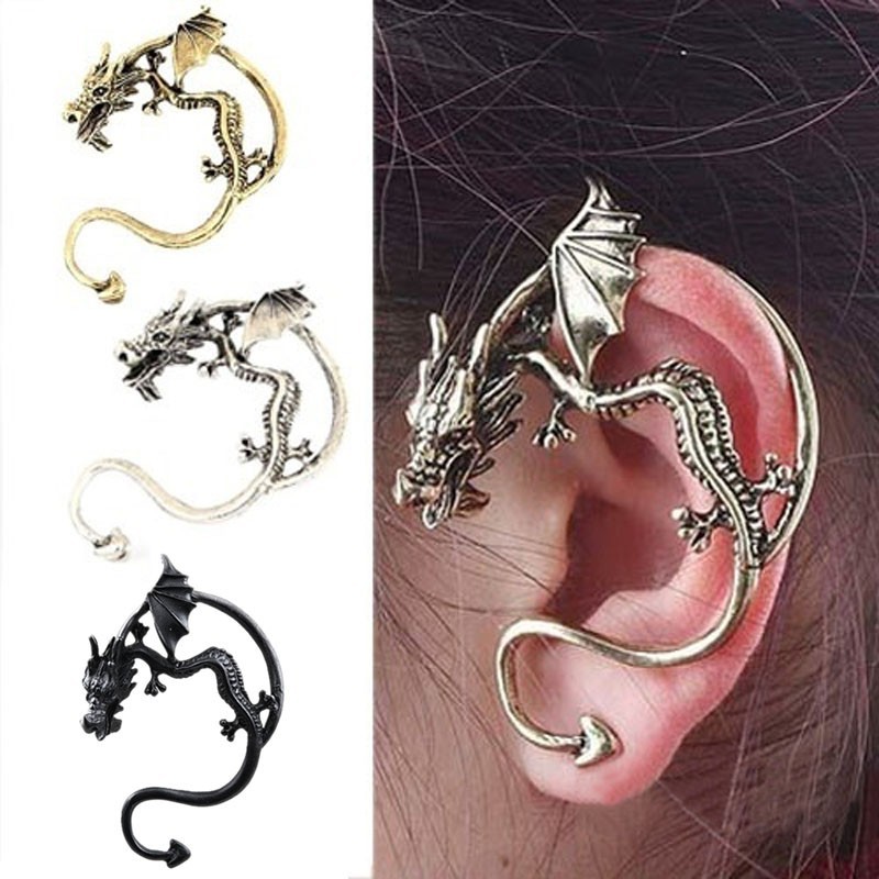 Khuyên tai móc kim loại hình rồng phong cách Vintage đậu nành