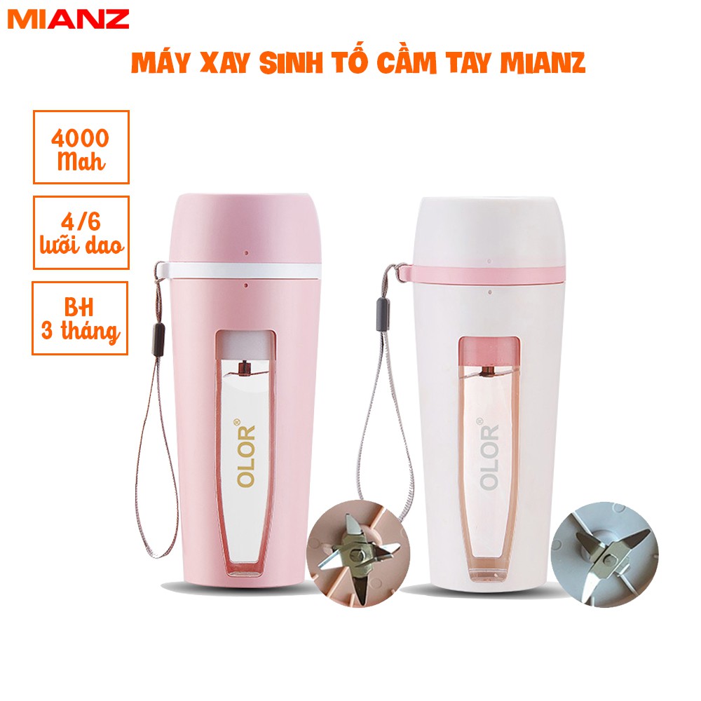 Máy xay sinh tố mini cầm Tay MIANZ 6 lưỡi - pin 4000MAh 110w - dung tích 400ml - BH 3 tháng - MIAN MART