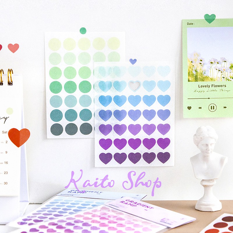 (Thanh lý đồng giá) Sét 3 Tờ Nhãn Dán Sticker Trái Tim Hình Tròn Trang Trí Sổ Tay, Sổ Planner - Màu Gradient Tự Nhiên