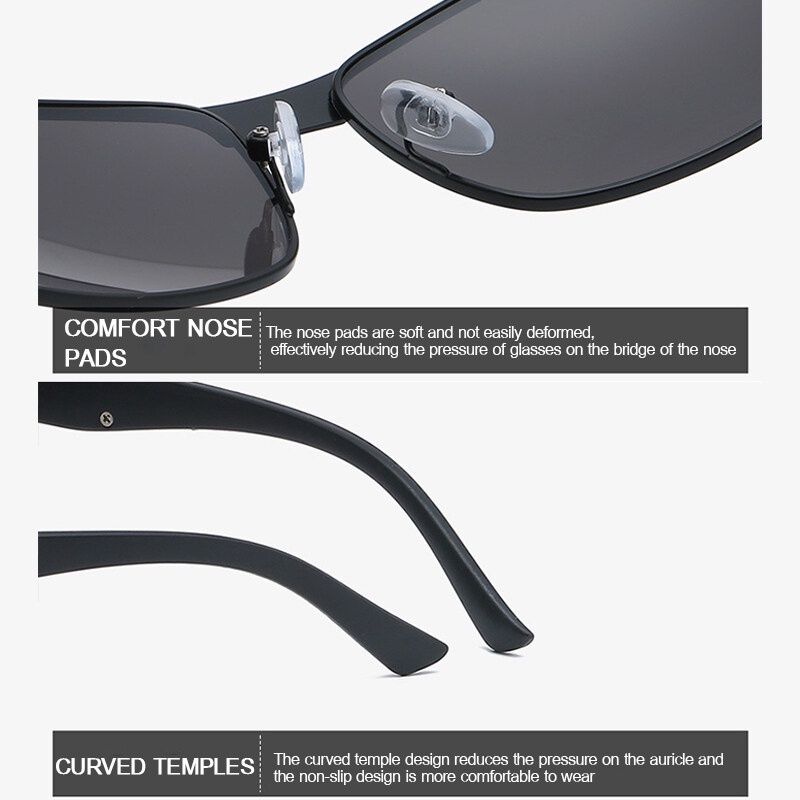 Kính Mát Phân Cực Mặt Vuông Gọng Kim Loại Thay Đổi Màu Sắc Ngày Và Đêm Cho Nam