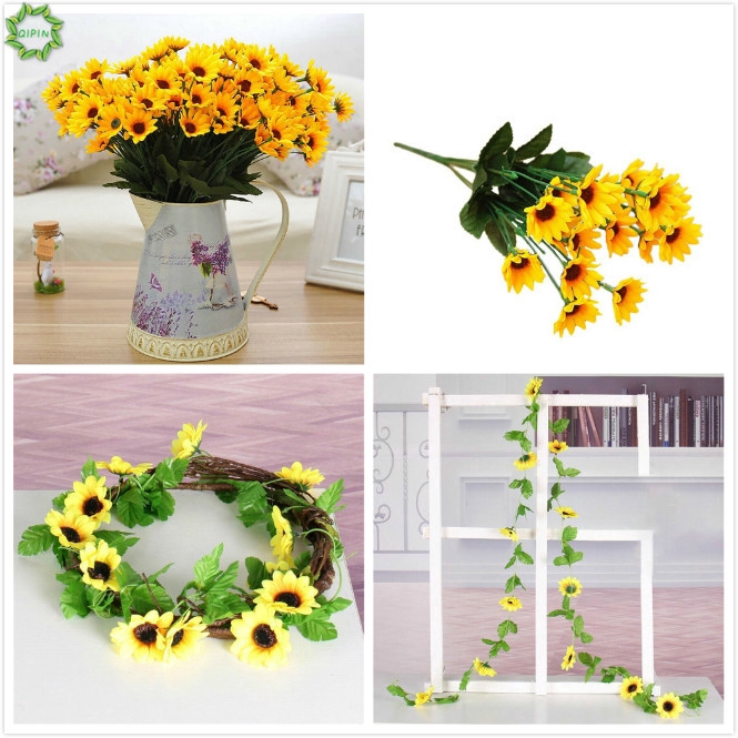 Cod Qipin Artificial Sunflower Garland Vine Silk Fake Flowers Wedding Home Party Decor Accessories