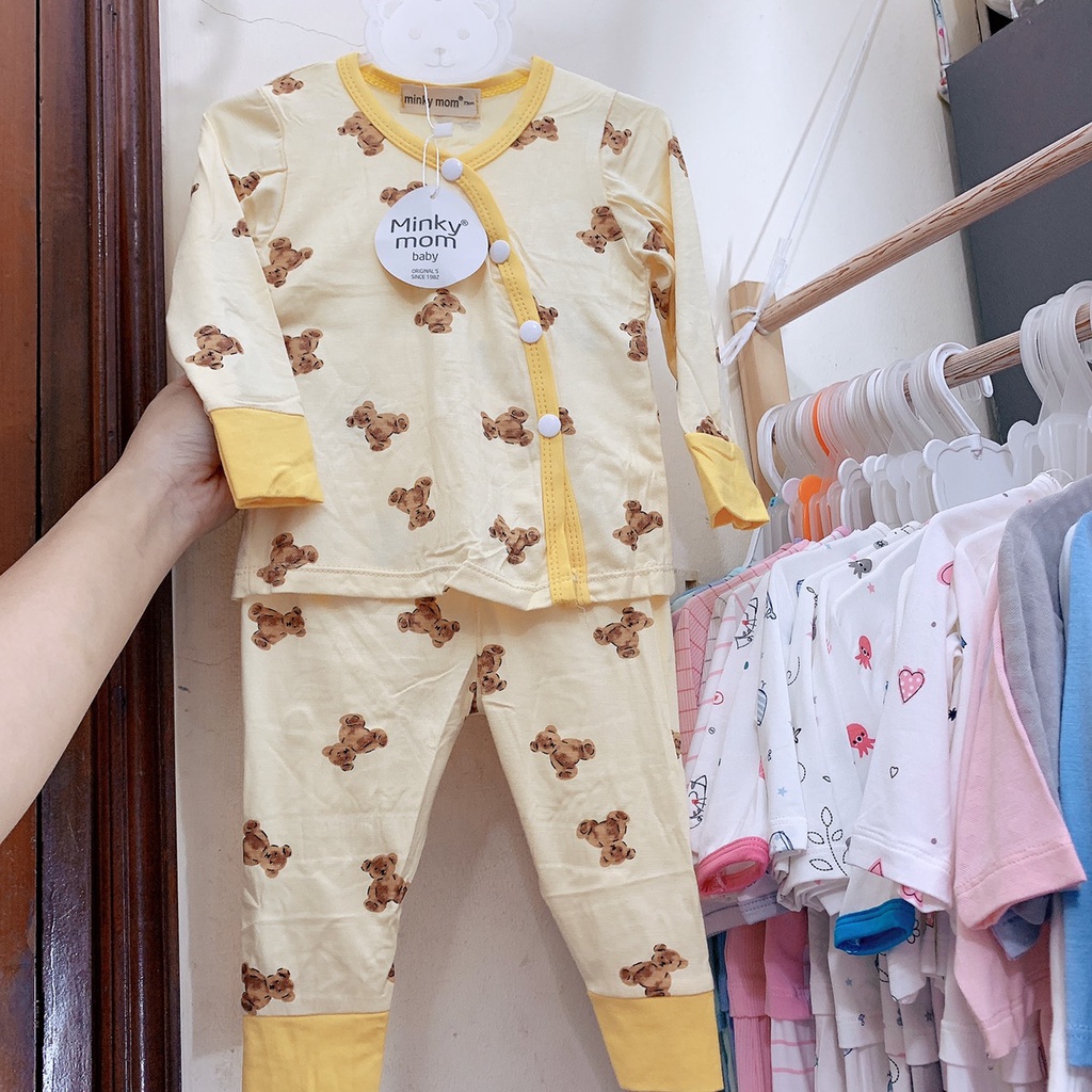 Bộ sơ sinh dài tay thun lạnh Minky Mom bé trai/ bé gái quần đáp đũng