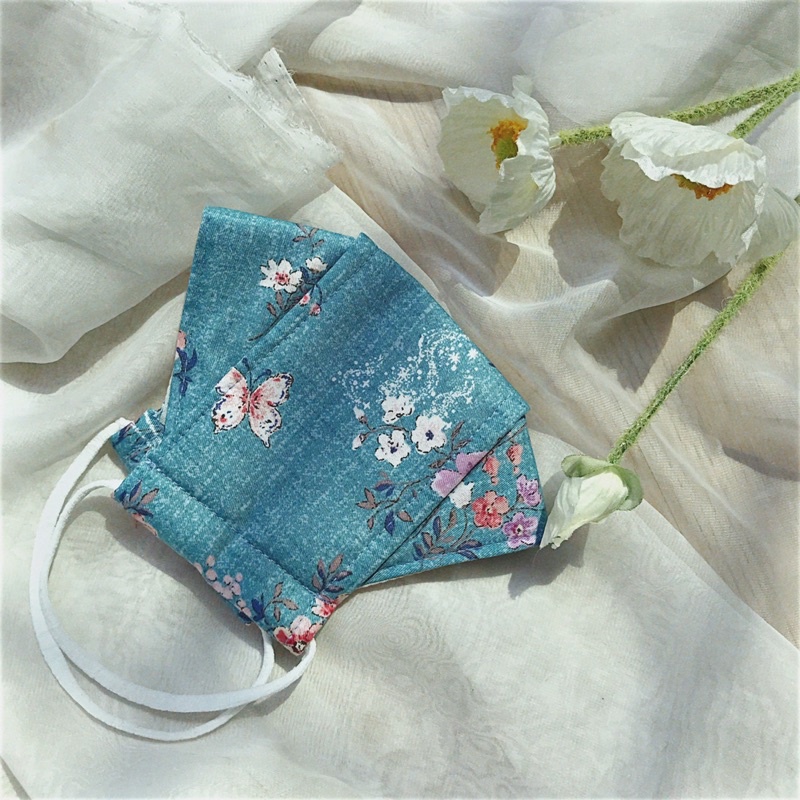 Khẩu trang nữ 3D thô cotton hoa nhí vintage dây điều chỉnh