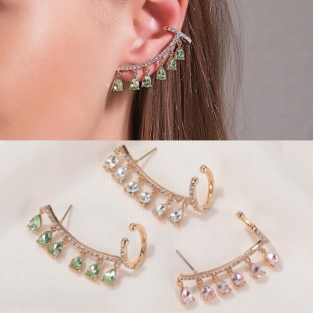 1 Khuyên Kẹp Vành Tai Đính Đá Zircon Hình Giọt Nước Thời Trang