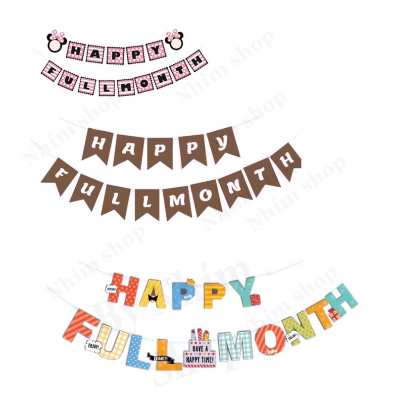 Dây treo Happy full month  trang trí tiệc cho bé