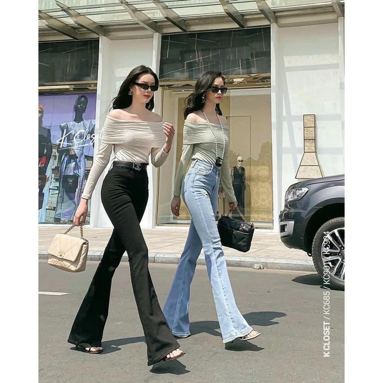 Quần Jean Nữ Ống Loe - Quần Bò Nữ Ống Loe Dáng Dài Lưng Cạp Cao Co Giãn 4 Chiều Senorita