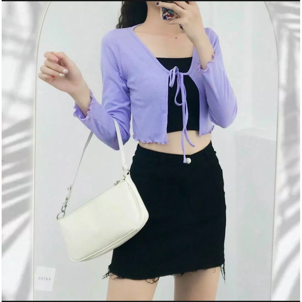 Áo Kiểu croptop tay dài Thun Gân Áo Khoác Cardigan Hàn Quốc Hot Trend Cực Xinh TTVA0011