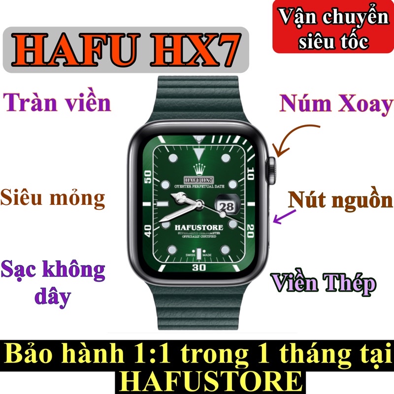 Đồng hồ thông minh HAFU HX7 tràn viền Seri7 viền thép mỏng smartwatch nhịp tim nghe gọi bluetooth