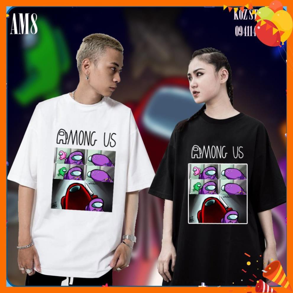 (FULL SIZE + ẢNH THẬT) Áo thun AMONG AM8 Tay lỡ OVERSIZE UNISEX (2 Màu ĐEN-TRẮNG)