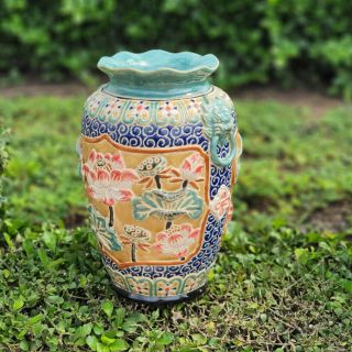 Bình hoa đẹp đắp nổi sen chuẩn gốm Biên Hòa