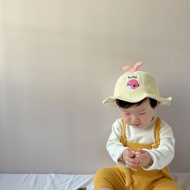 Mũ xô màu trơn họa tiết hoạt hình thời trang đi biển mùa hè cho bé trai và bé gái