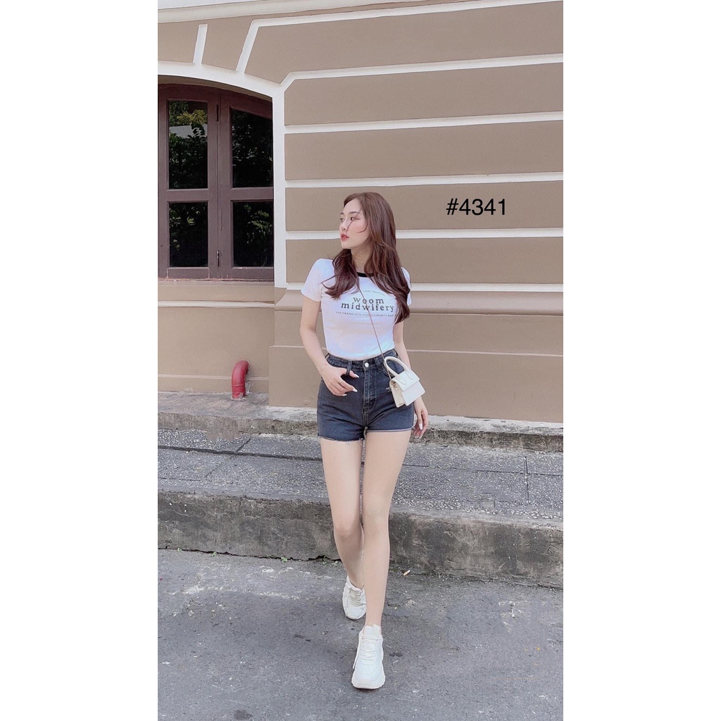 Quần short jeans đùi nữ BigSize màu Xám Tua Lai, lưng cao, co dãn mạnh 4341 MLJ 60kg 70kg 80kg 90kg