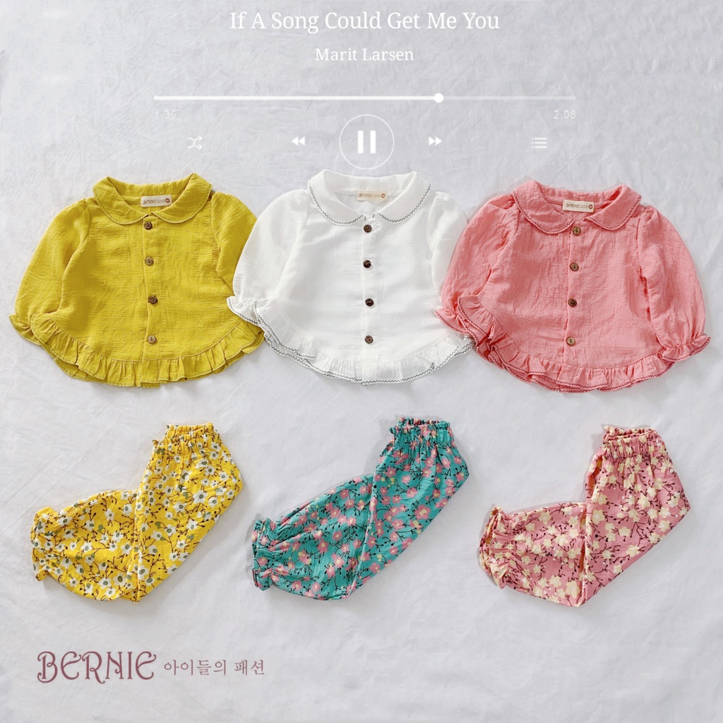 Bộ đũi cổ sen hoa nhí siêu yêu cho bé, bộ thu đông dài tay bé gái