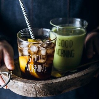 (SẴN) Ly sinh tố in chữ Goodmorning 450ml - Cốc thủy tinh chịu nhiệt cao cấp Borosilicate k chì, hàng xuất Âu