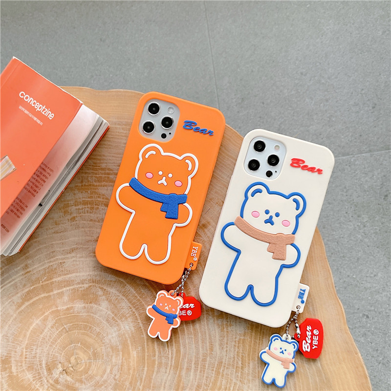 DINUO-Applicable iPhone12 Shy Bear 11ProMax Mobile Shell XR Apple SE Silicone Xs Pendant 7/8Plus