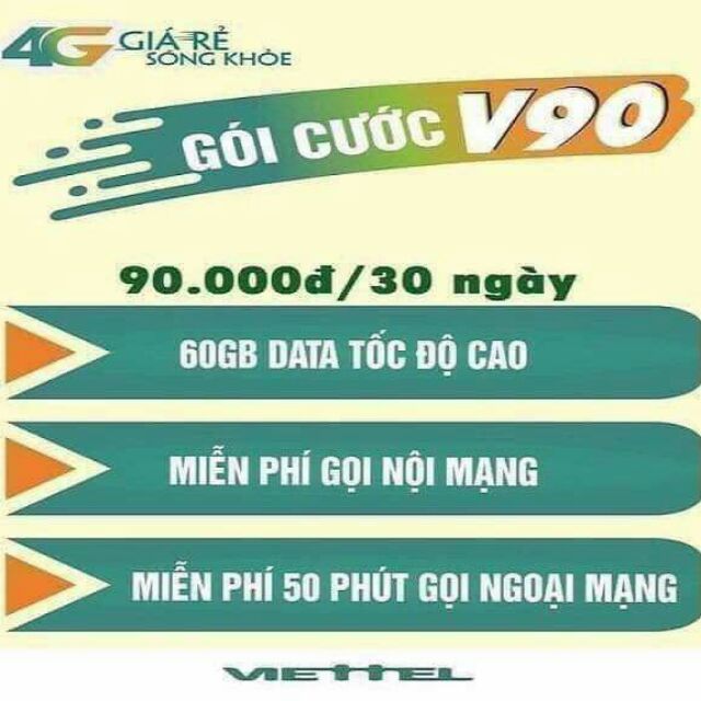 Sim Viettel gói v90 giá rẻ( đầu số 09)