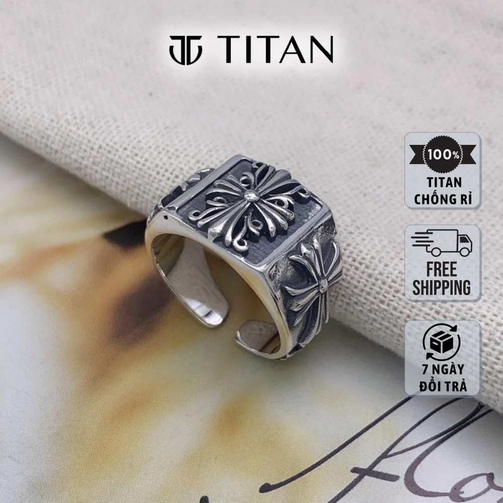 Nhẫn Nam Nữ CH Thời Trang, Nhẫn Chrome Hearts Unisex Freesize Bông Hoa Thánh Giá Iris Màu Đẹp Như Bạc 925 TITAN SHOP