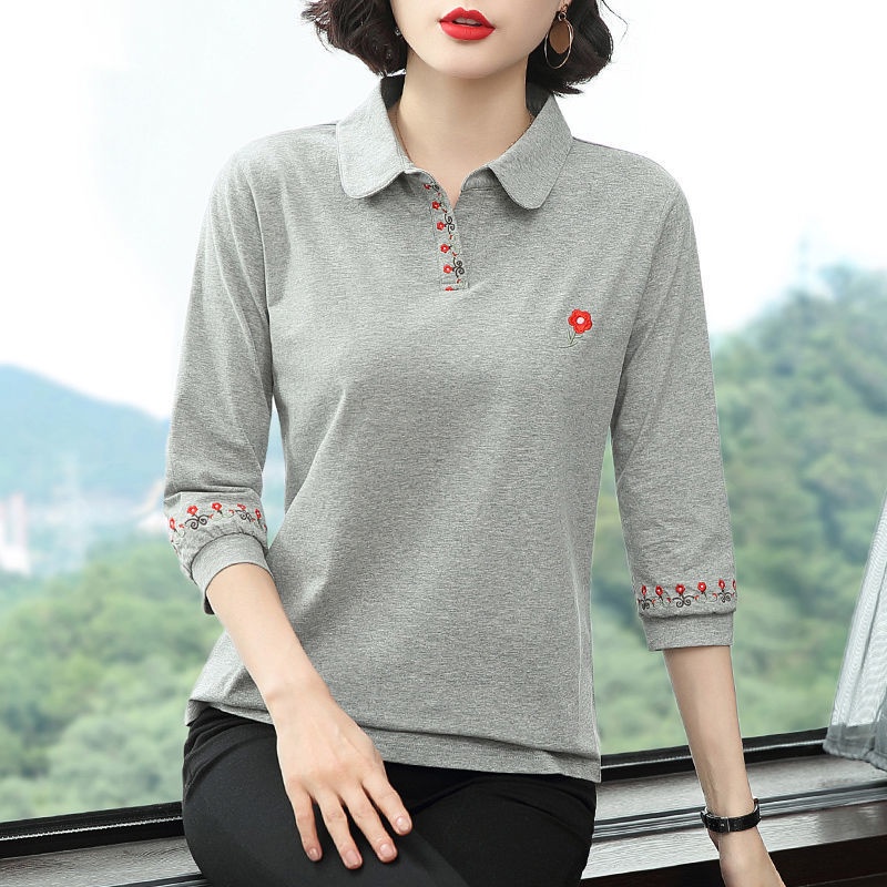 Áo Thun Tay Lửng Dáng Rộng Thời Trang Mùa Thu Mới Cho Nữ Trung Niên