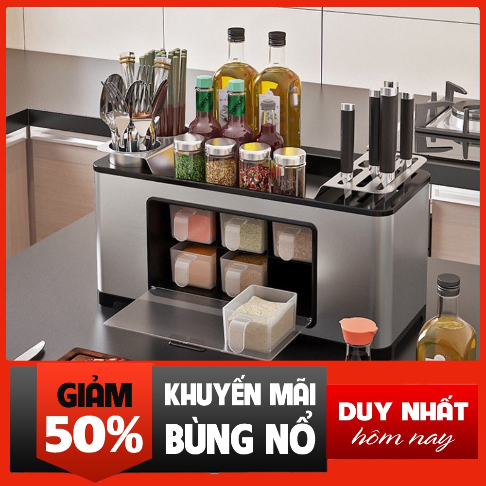 kệ gia vị nhà bếp kèm giá dao, đũa, thìa inox 304 cao cấp | BigBuy360 - bigbuy360.vn